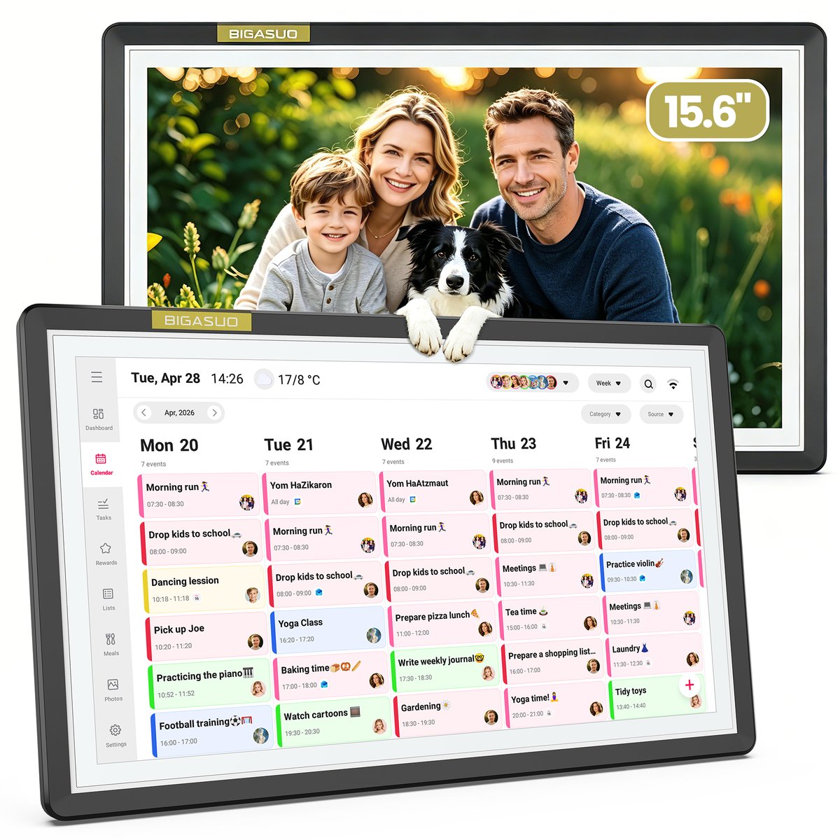BIGASUO 15.6" Digital Calendar, Smart Wall Touchscreen Planner